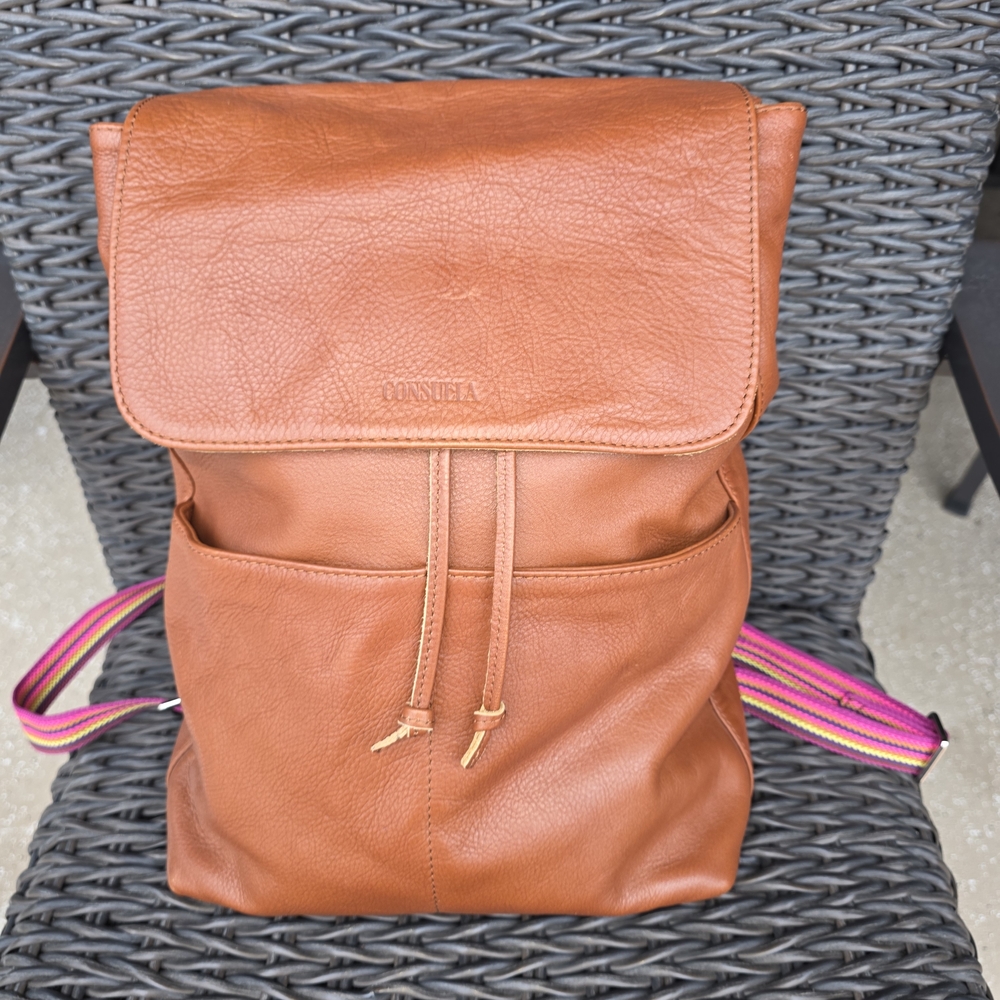 Consuela Leather Backpack with Pink Stripe Straps NWOT
